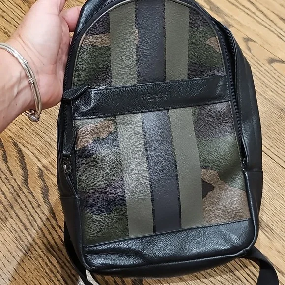 Coach Men's Charles Black and Green Camouflage Backpack - Picture 3 of 8
